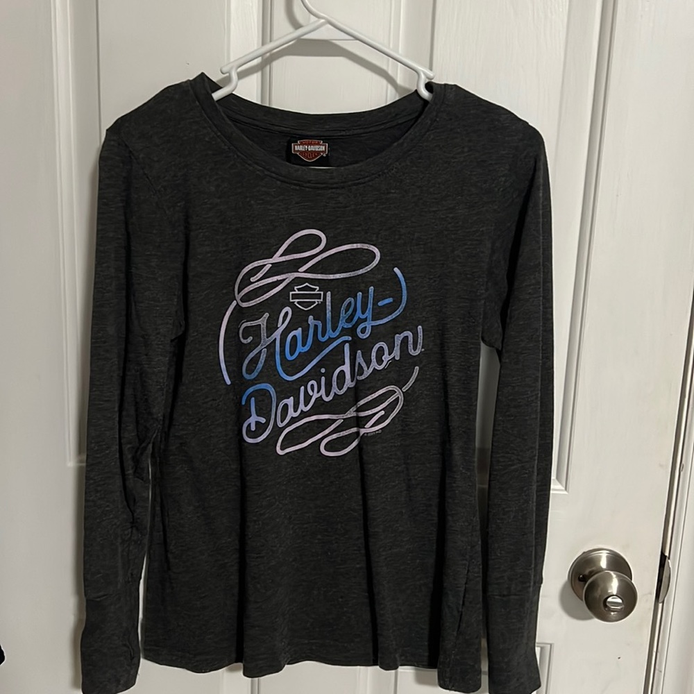 Women’s small, long sleeve t shirt,Harley Davidson. Faded black/ grey.